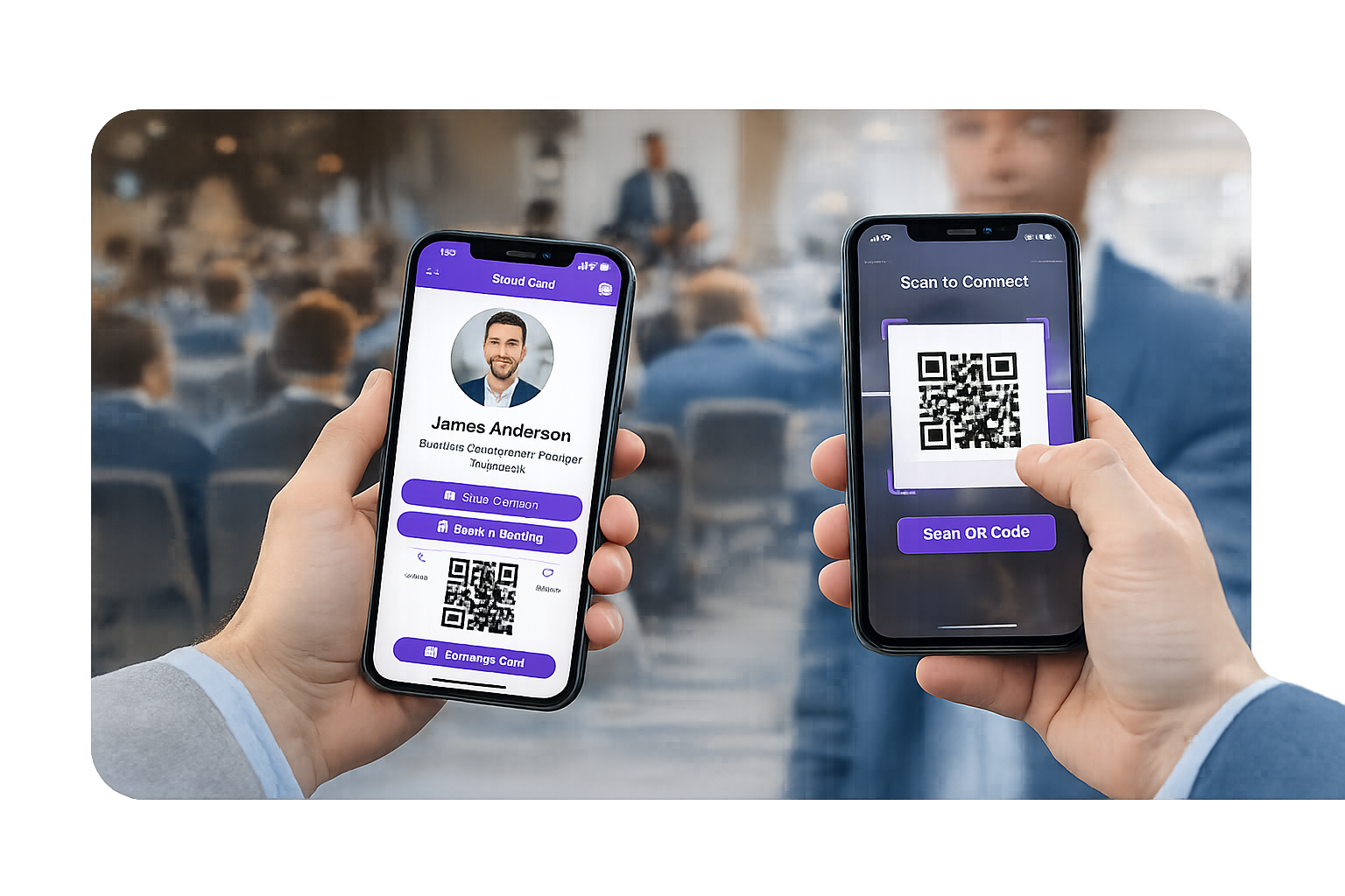 ExpoMate digital card and QR lead capture at an event
